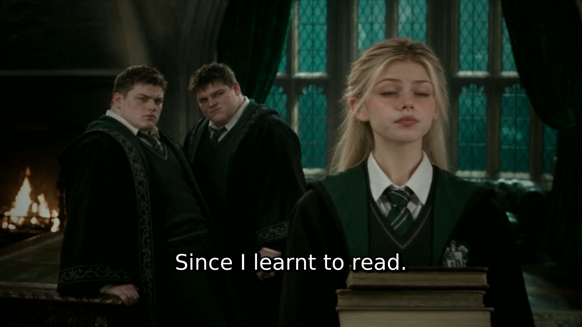 "Since I learnt to read." Crabbe and Goyle in the common room