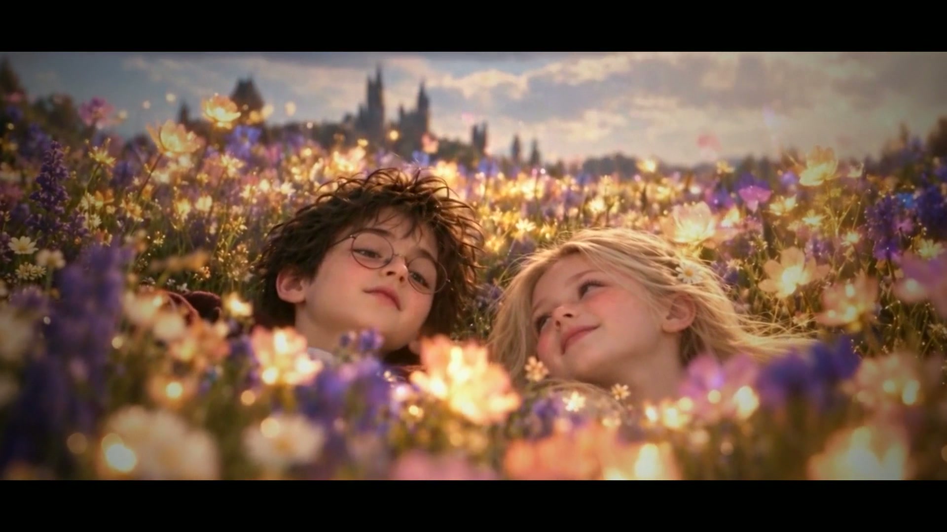 A golden meadow memory, castle on the horizon