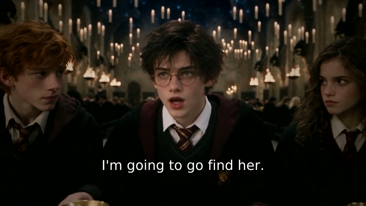 "I'm going to go find her." Harry in the Great Hall