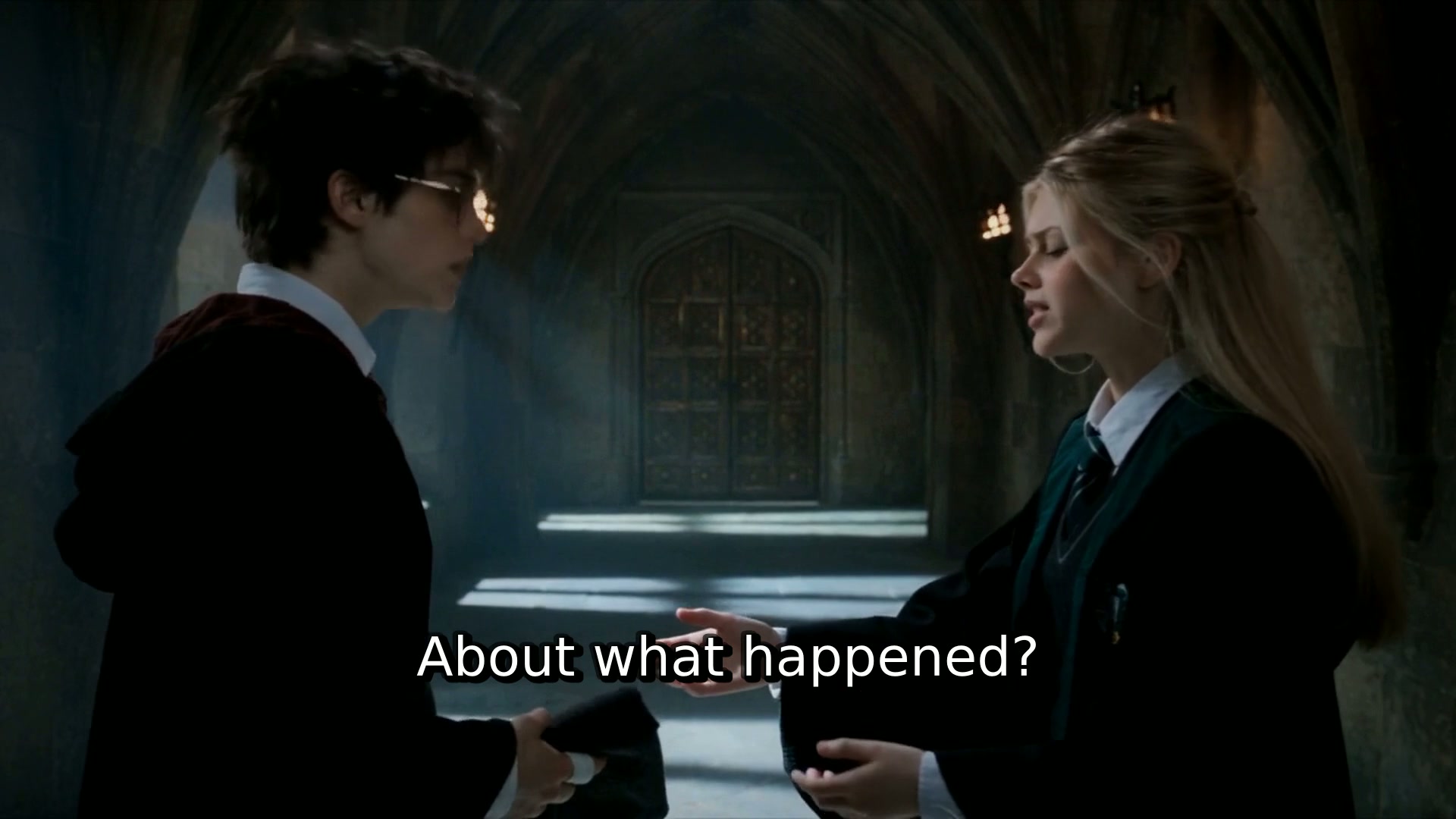 "About what happened—" Draconia tries to catch Harry